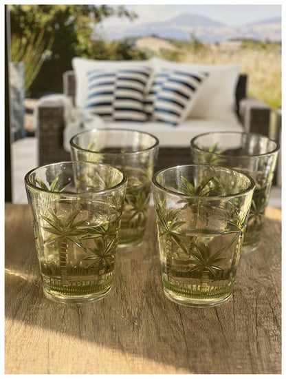 Set of Four Green Floral Acrylic Stemless Whiskey Glass