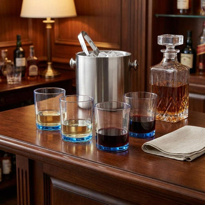 Set of Four Blue Acrylic Stemless Whiskey Glass