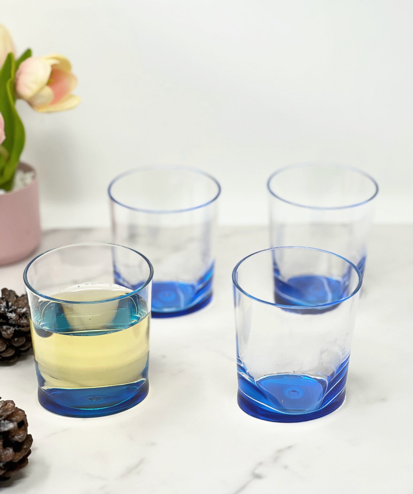 Set of Four Blue Acrylic Stemless Whiskey Glass