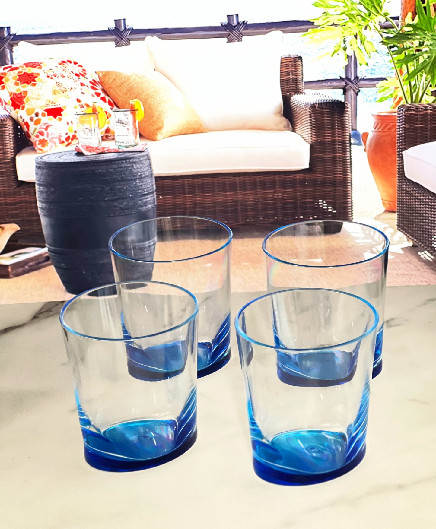 Set of Four Blue Acrylic Stemless Whiskey Glass