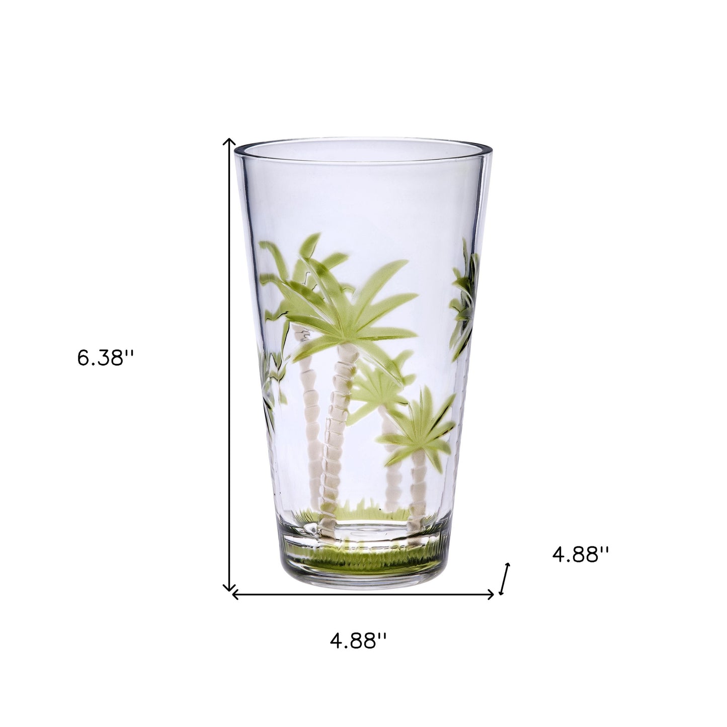 Set of Four Clear and Green Palm Tree Acrylic Highball Glasses