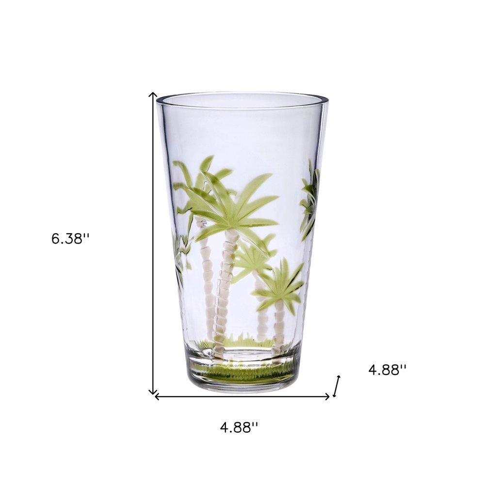 Set of Four Clear and Green Palm Tree Acrylic Highball Glasses