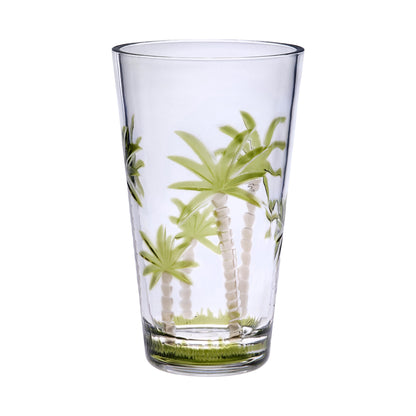 Set of Four Clear and Green Palm Tree Acrylic Highball Glasses