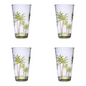 Set of Four Clear and Green Palm Tree Acrylic Highball Glasses