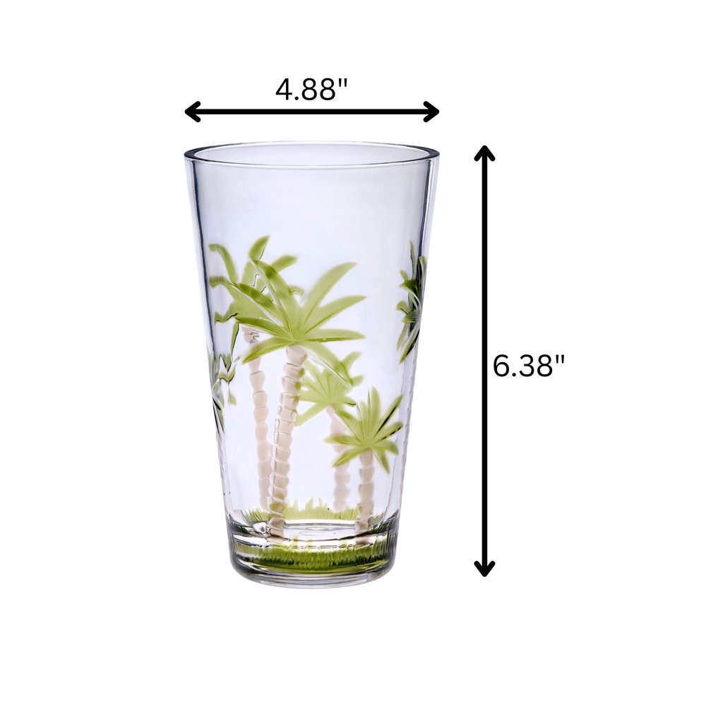 Set of Four Clear and Green Palm Tree Acrylic Highball Glasses