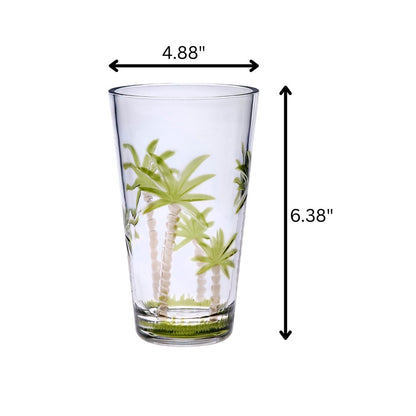Set of Four Clear and Green Palm Tree Acrylic Highball Glasses