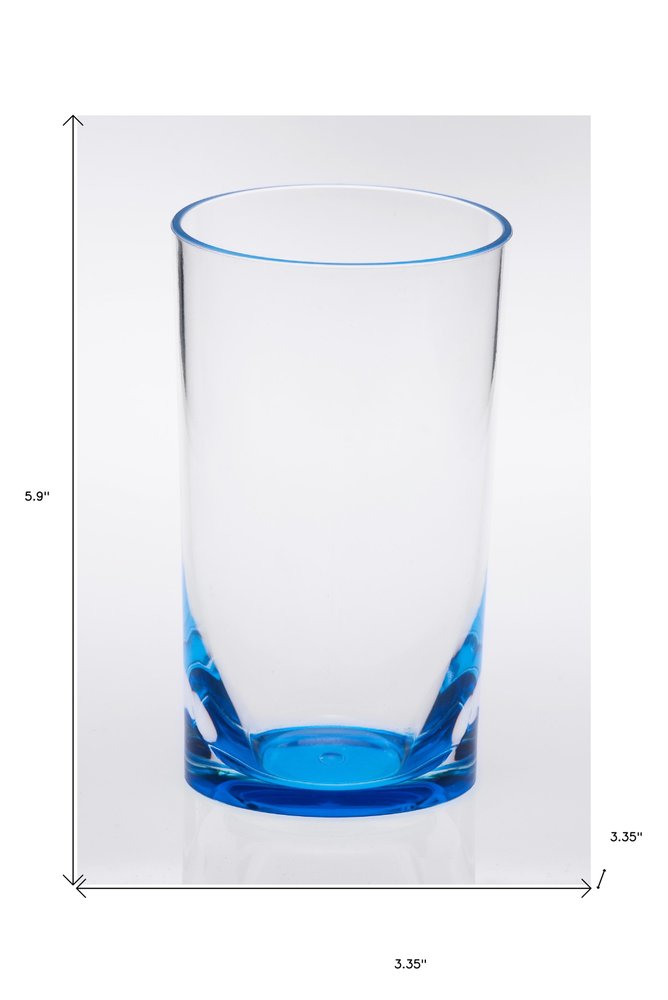 Set of Four Clear And Blue Acrylic Stemless Highball Glass