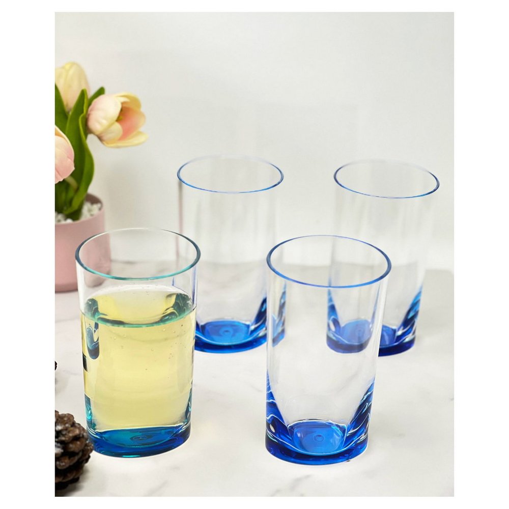 Set of Four Clear And Blue Acrylic Stemless Highball Glass