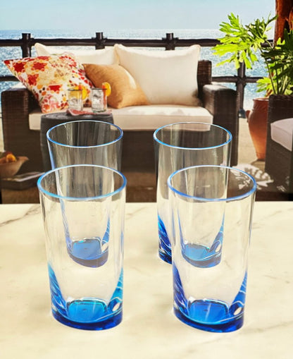 Set of Four Clear and Blue Acrylic Highball Glasses