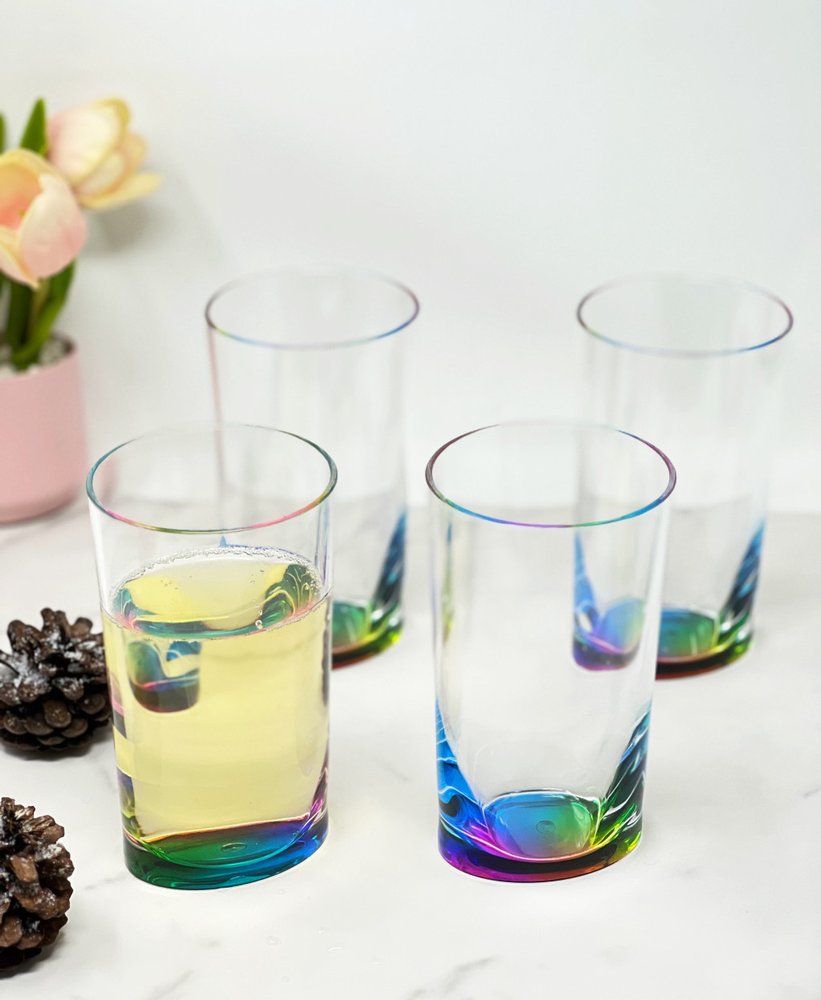 Set of Four Clear And Blue Acrylic Stemless Highball Glass