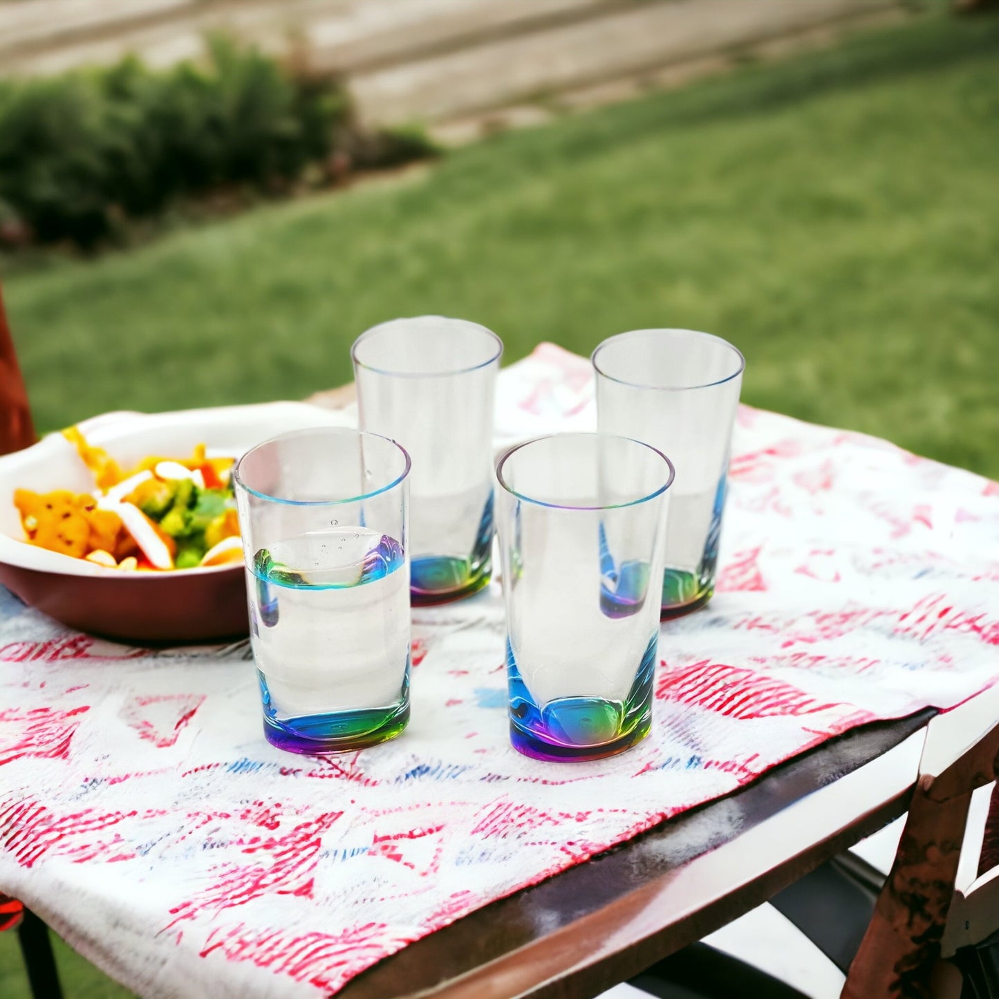 Set of Four Clear and Blue Acrylic Highball Glasses