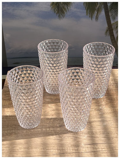 Set of Four Blue Geometric Acrylic Stemless Highball Glass