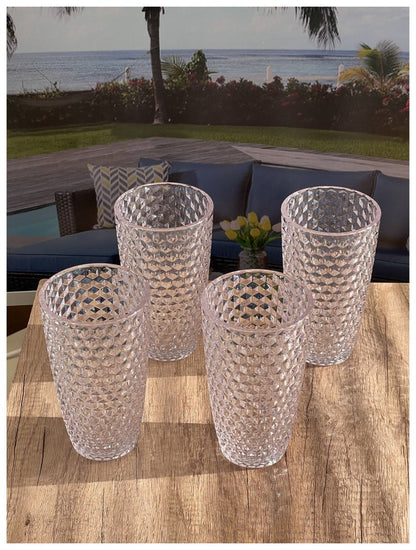 Set of Four Blue Geometric Acrylic Stemless Highball Glass