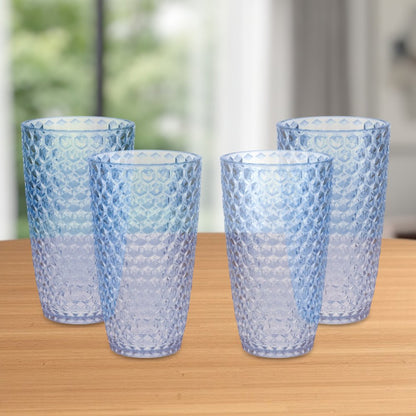 Set of Four Blue Geometric Acrylic Stemless Highball Glass