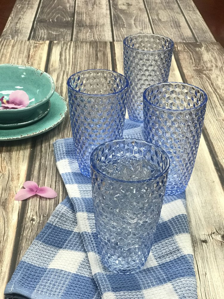 Set of Four Blue Acrylic Stemless Highball Glass