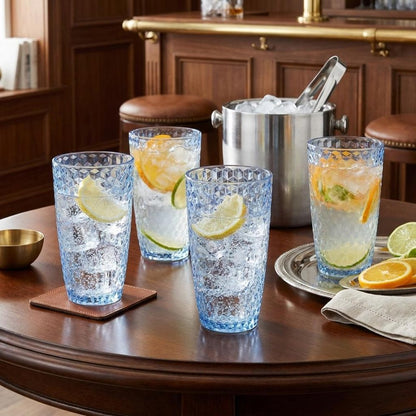 Set of Four Blue Acrylic Stemless Highball Glass