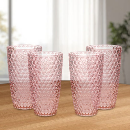 Set of Four Pink Geometric Acrylic Stemless Highball Glass