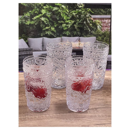 Set of Four Blue Paisley Acrylic Stemless Highball Glass