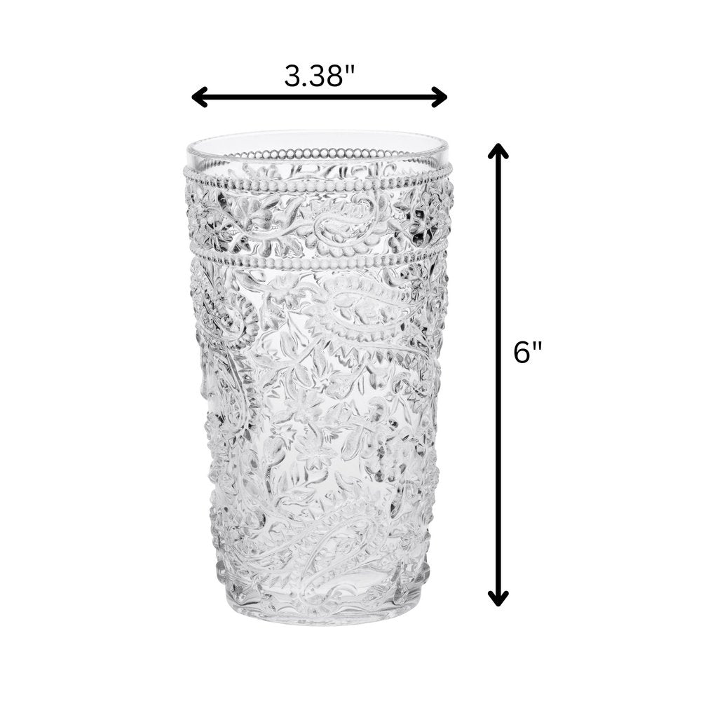 Set of Four Clear Paisley Acrylic Stemless Highball Glass