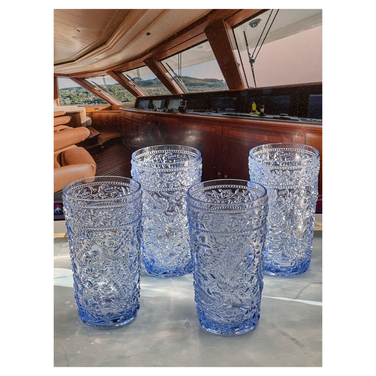 Set of Four Clear Paisley Acrylic Stemless Highball Glass