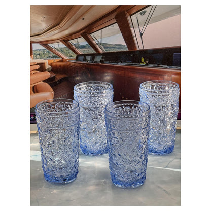 Set of Four Blue Acrylic Stemless Highball Glass