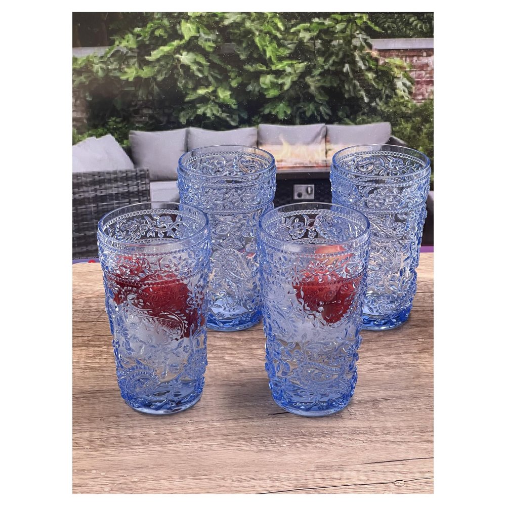 Set of Four Blue Acrylic Stemless Highball Glass