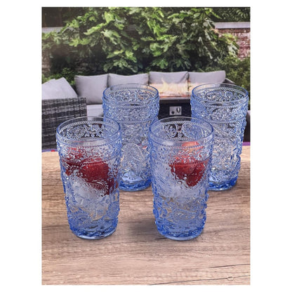 Set of Four Blue Acrylic Stemless Highball Glass