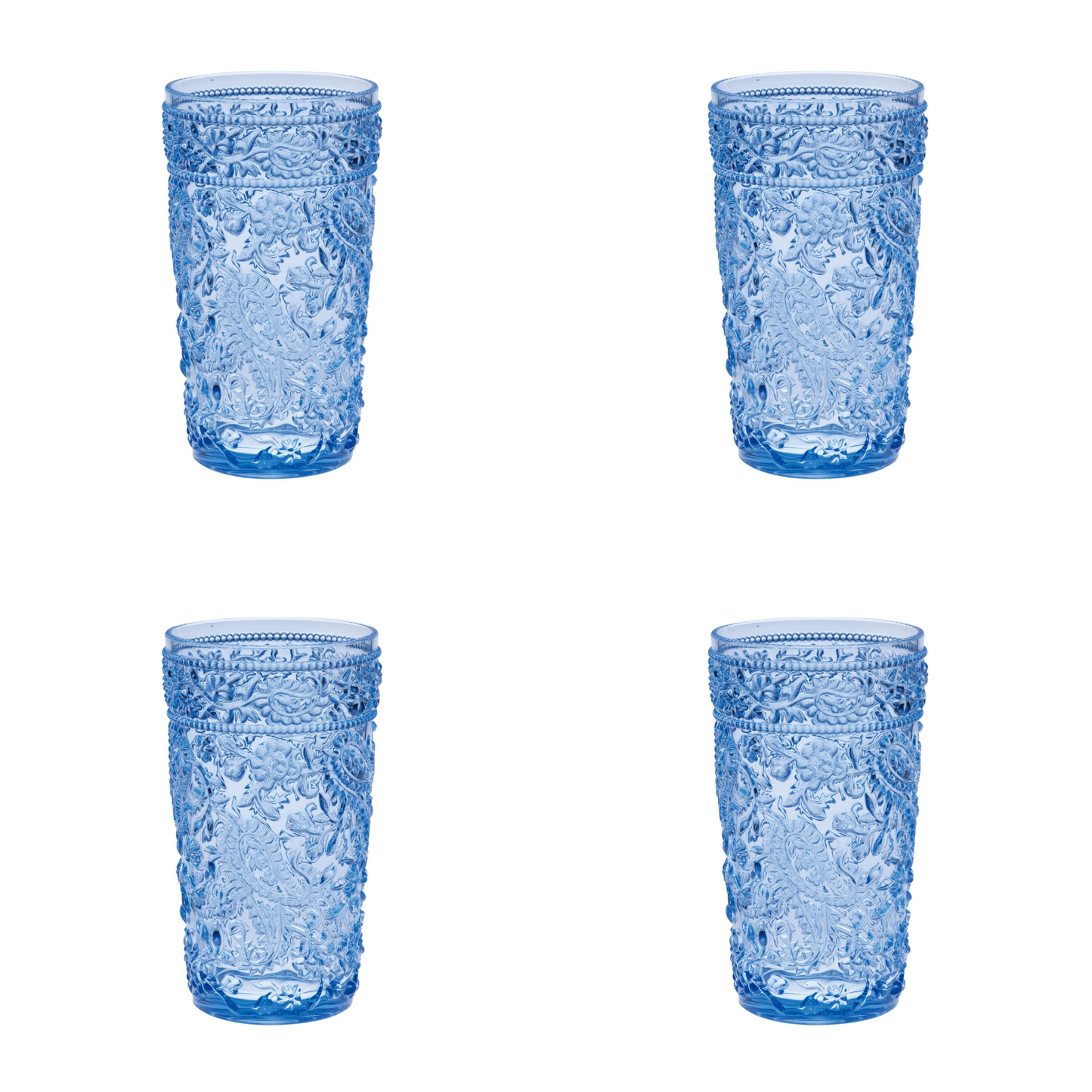 Set of Four Clear Paisley Acrylic Stemless Highball Glass