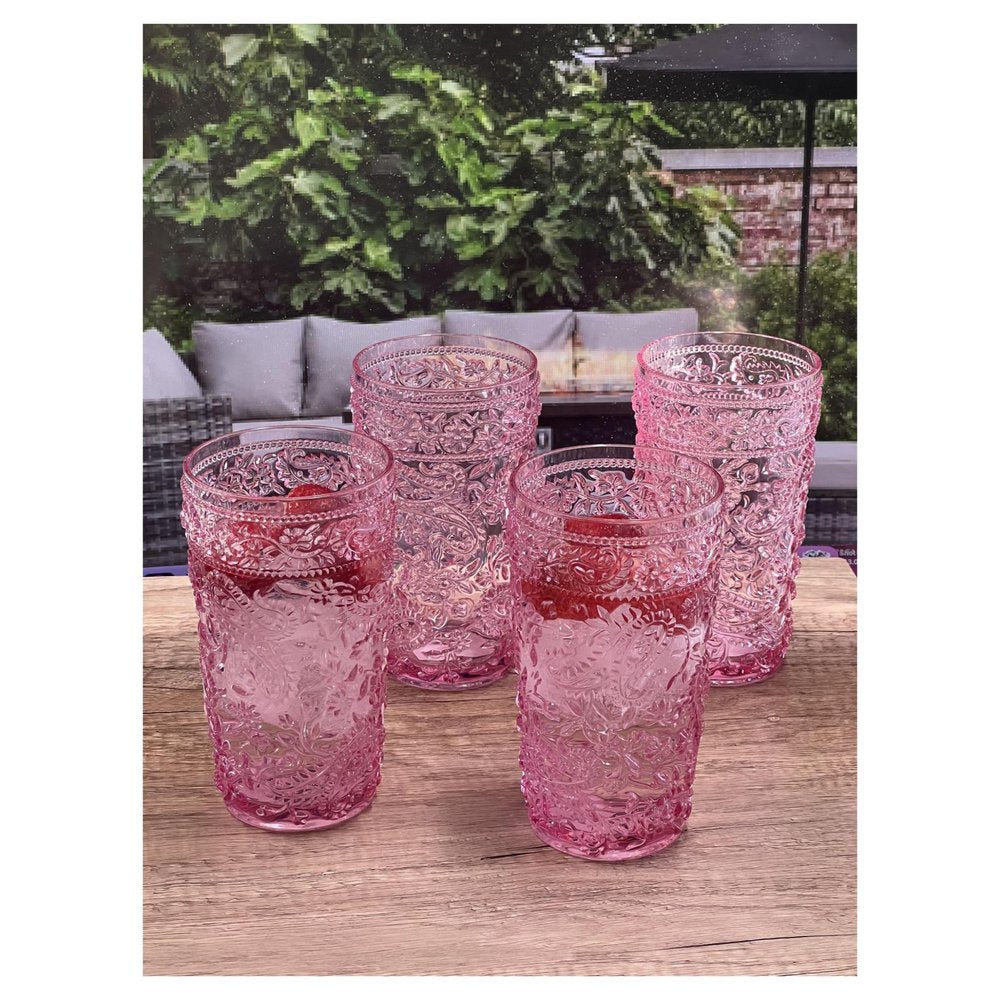 Set of Four Pink Acrylic Stemless Highball Glass