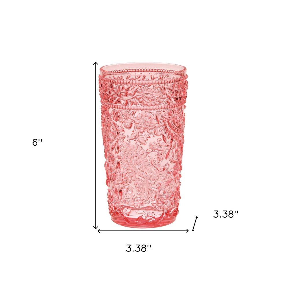 Set of Four Pink Acrylic Stemless Highball Glass
