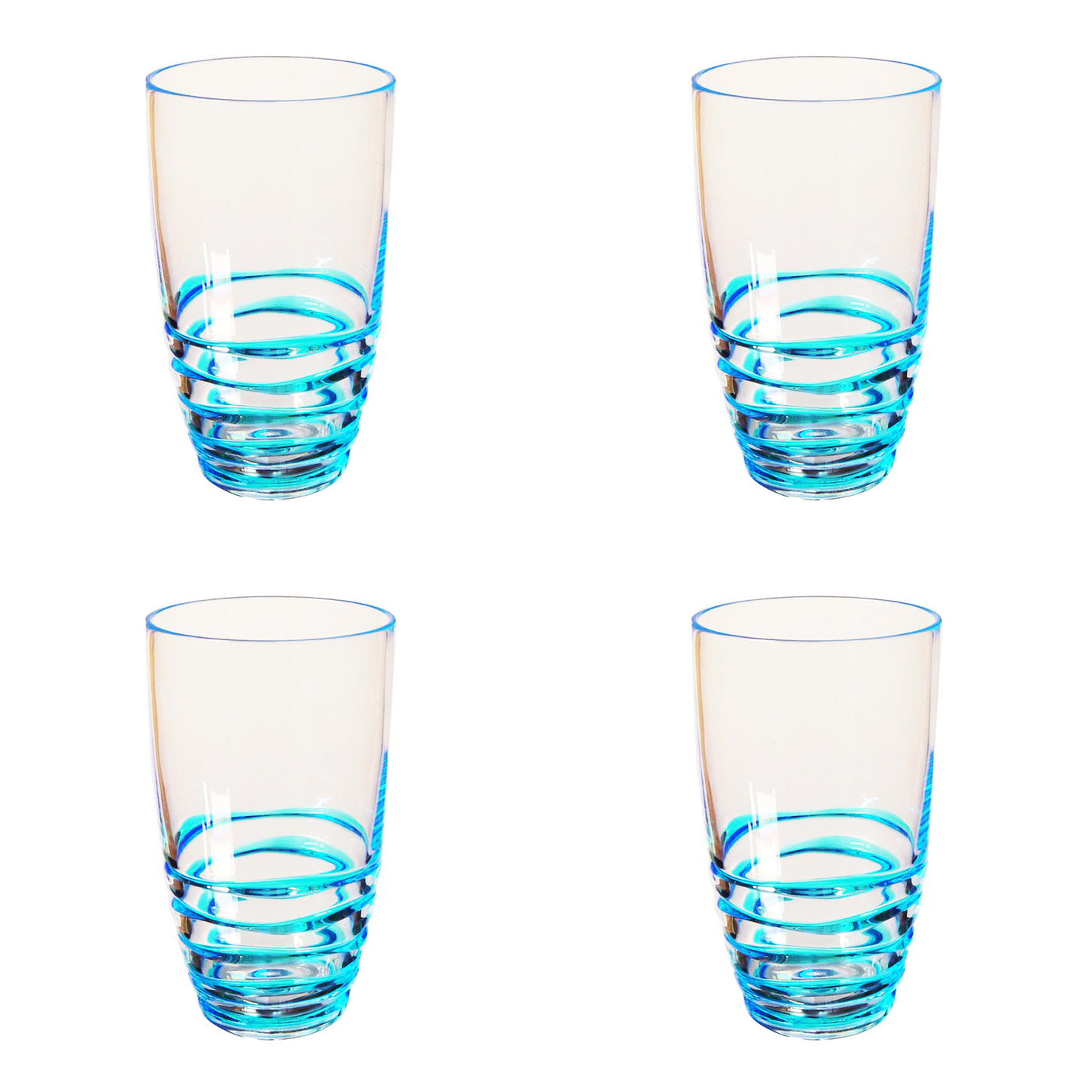 Set of Four Clear and Blue Swirl Acrylic Highball Glasses