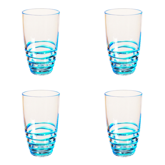 Set of Four Clear and Blue Swirl Acrylic Highball Glasses