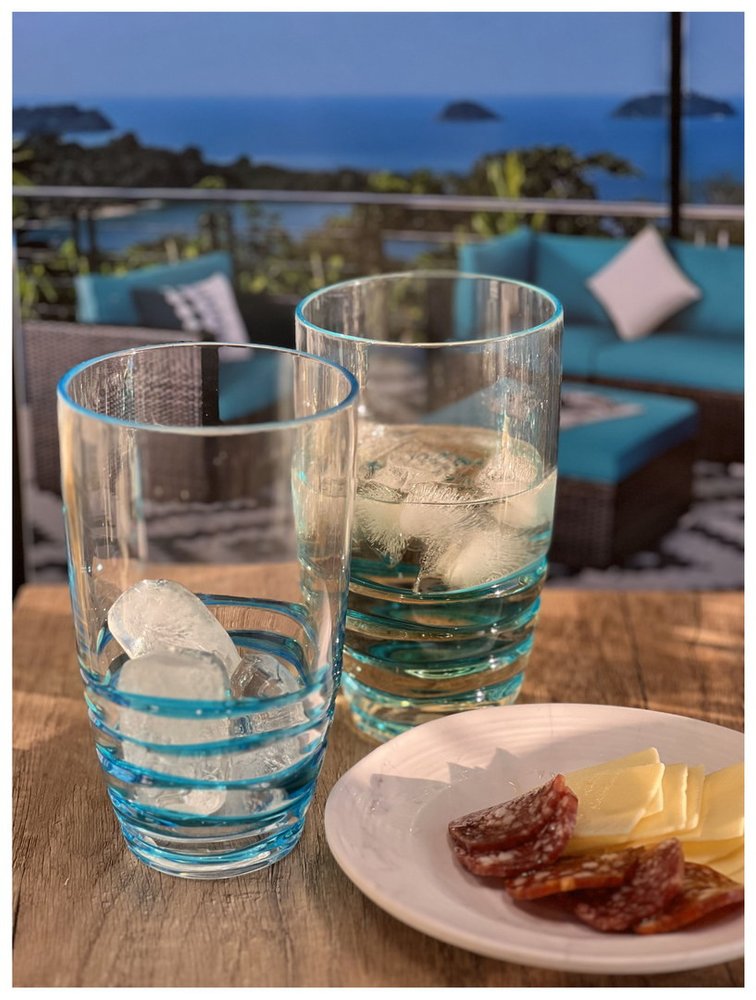 Set of Four Clear and Blue Swirl Acrylic Highball Glasses