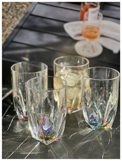 Set of Four Clear and Rainbow Geometric Acrylic Highball Glasses