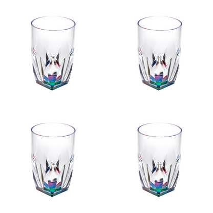 Set of Four Clear and Rainbow Geometric Acrylic Highball Glasses