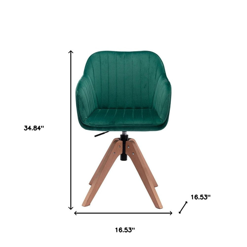 Tufted Green and Natural Upholstered Velvet Dining Arm Chair