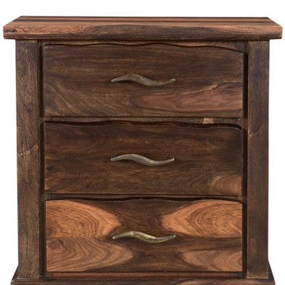 27" Dark Brown Solid Wood Three Drawer Nightstand