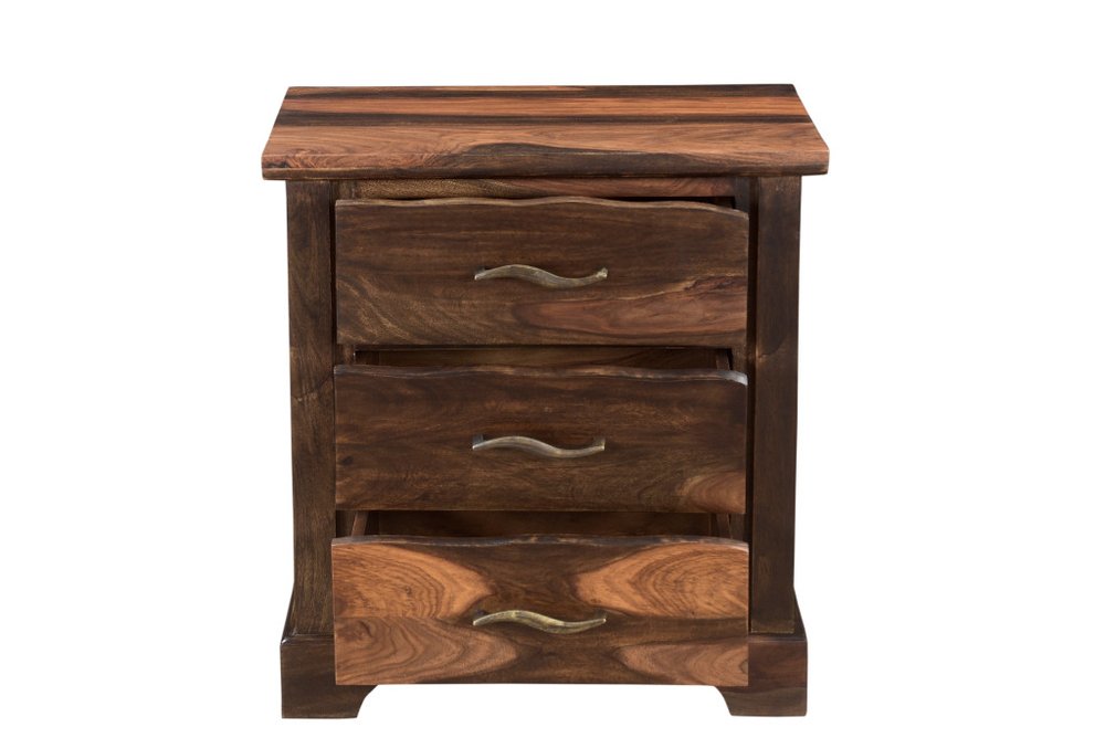 27" Dark Brown Solid Wood Three Drawer Nightstand