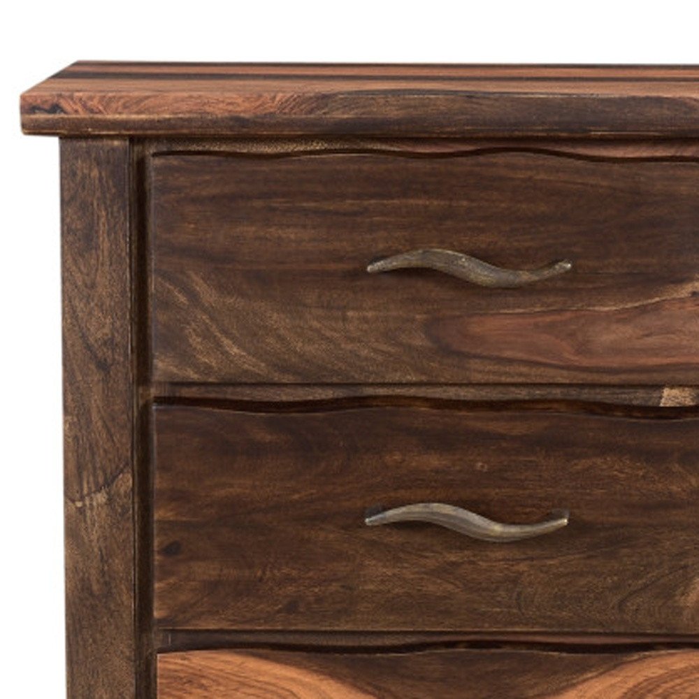 27" Dark Brown Solid Wood Three Drawer Nightstand