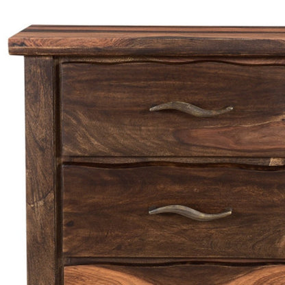 27" Dark Brown Solid Wood Three Drawer Nightstand