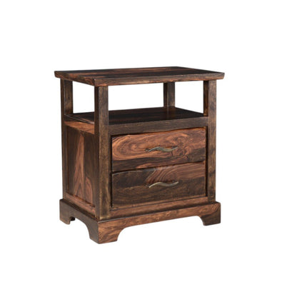 27" Dark Brown Solid Wood Two Drawer Nightstand