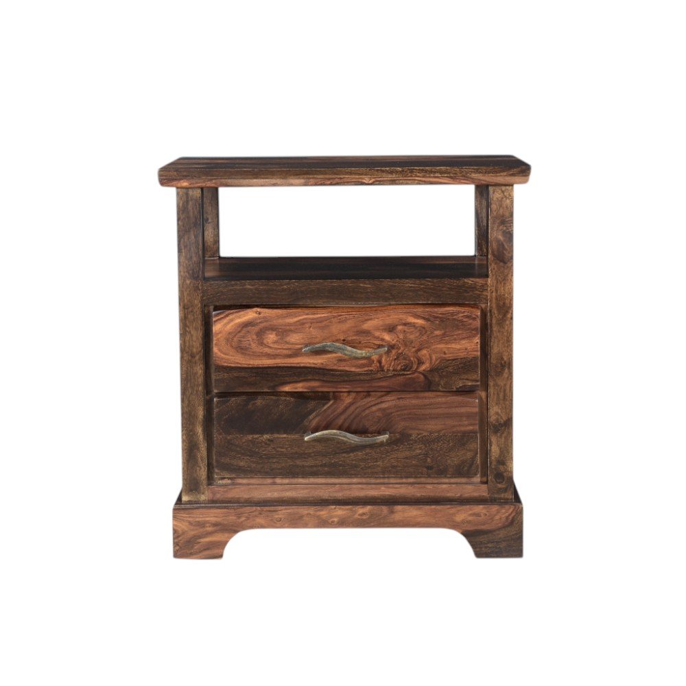27" Dark Brown Solid Wood Two Drawer Nightstand
