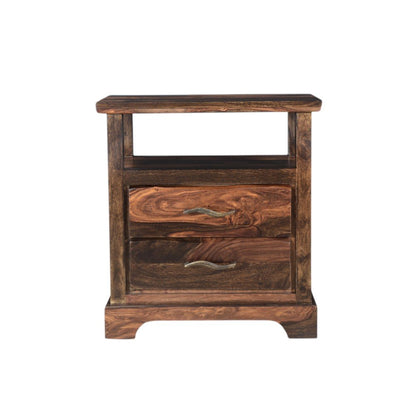 27" Dark Brown Solid Wood Two Drawer Nightstand