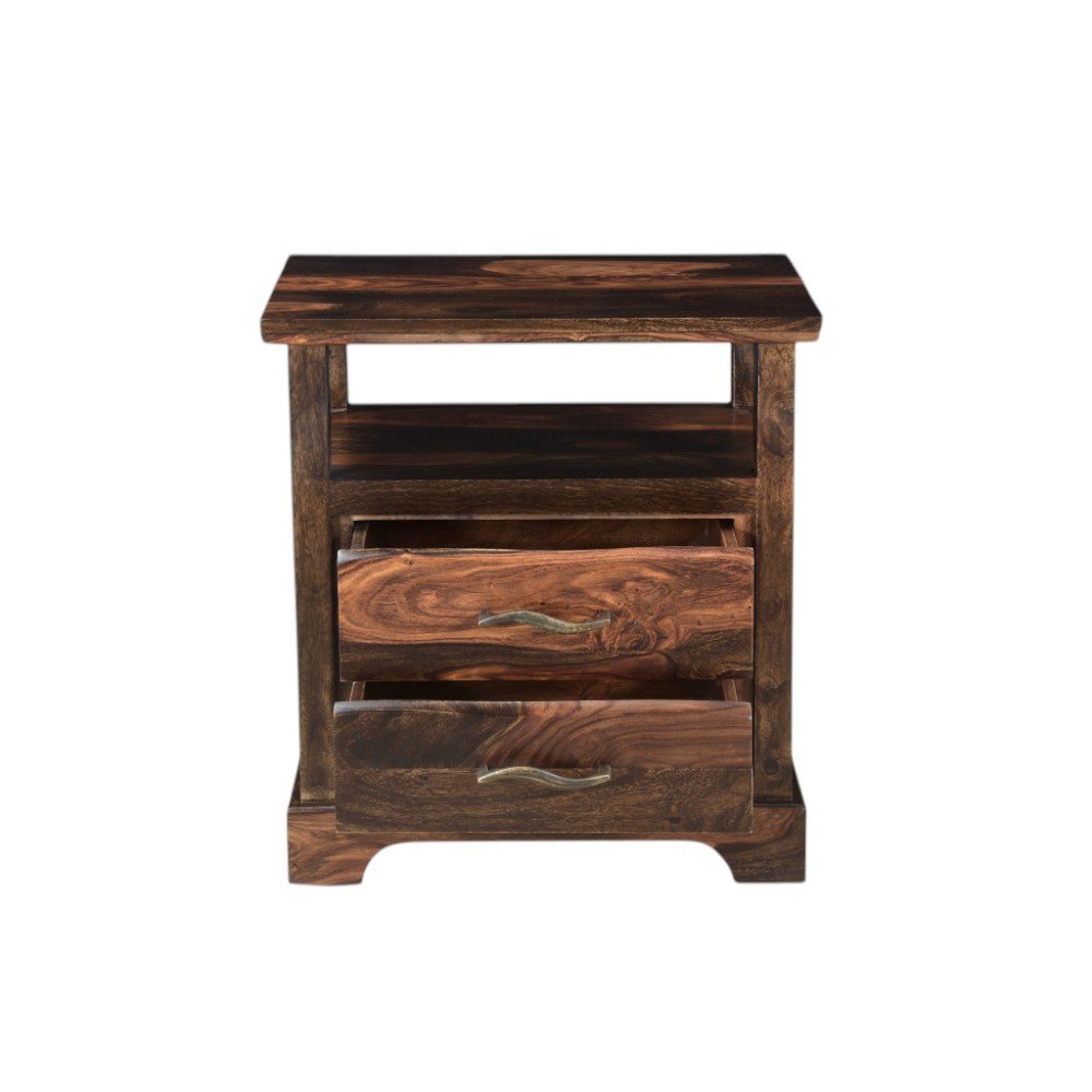 27" Dark Brown Solid Wood Two Drawer Nightstand