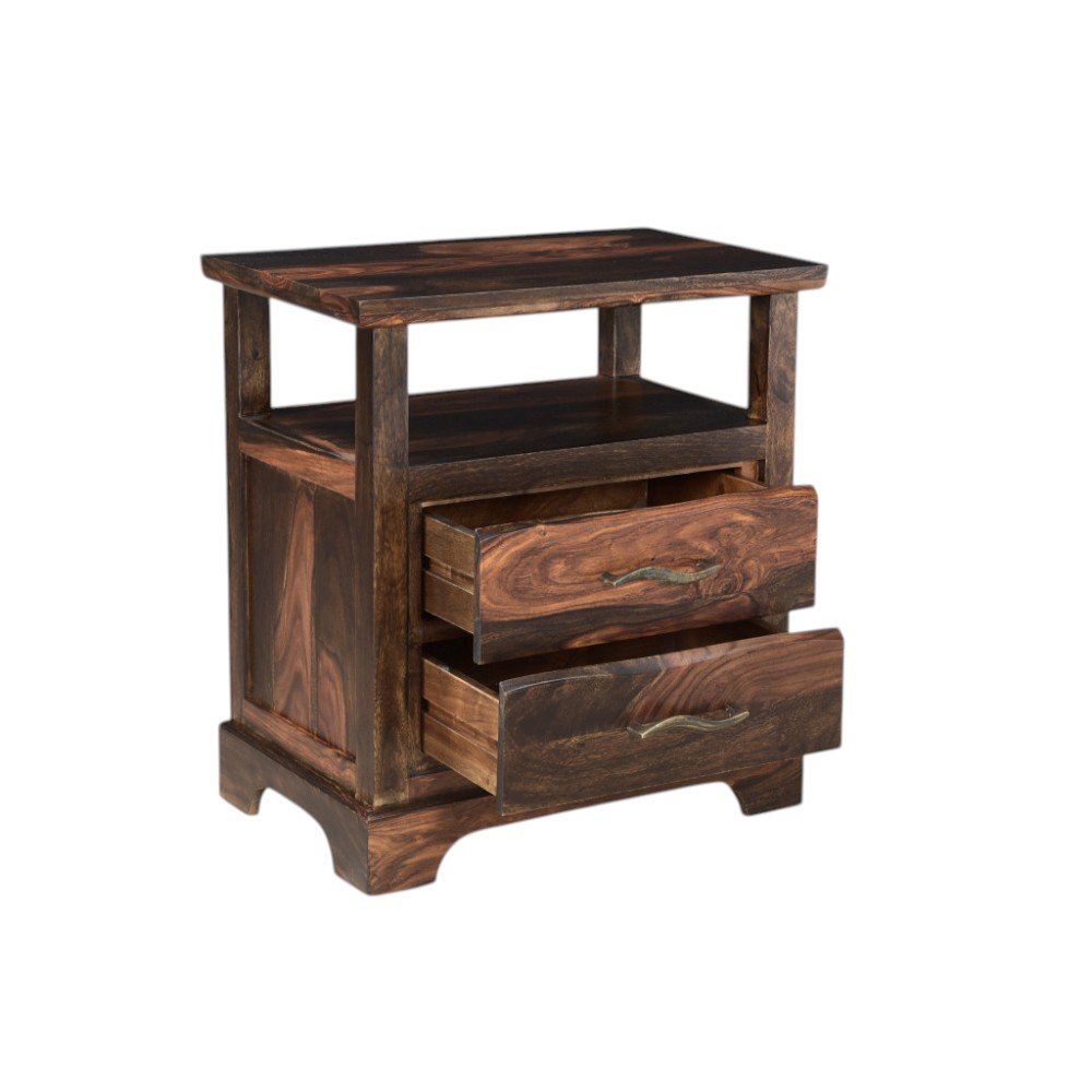 27" Dark Brown Solid Wood Two Drawer Nightstand