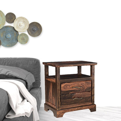 27" Dark Brown Solid Wood Two Drawer Nightstand