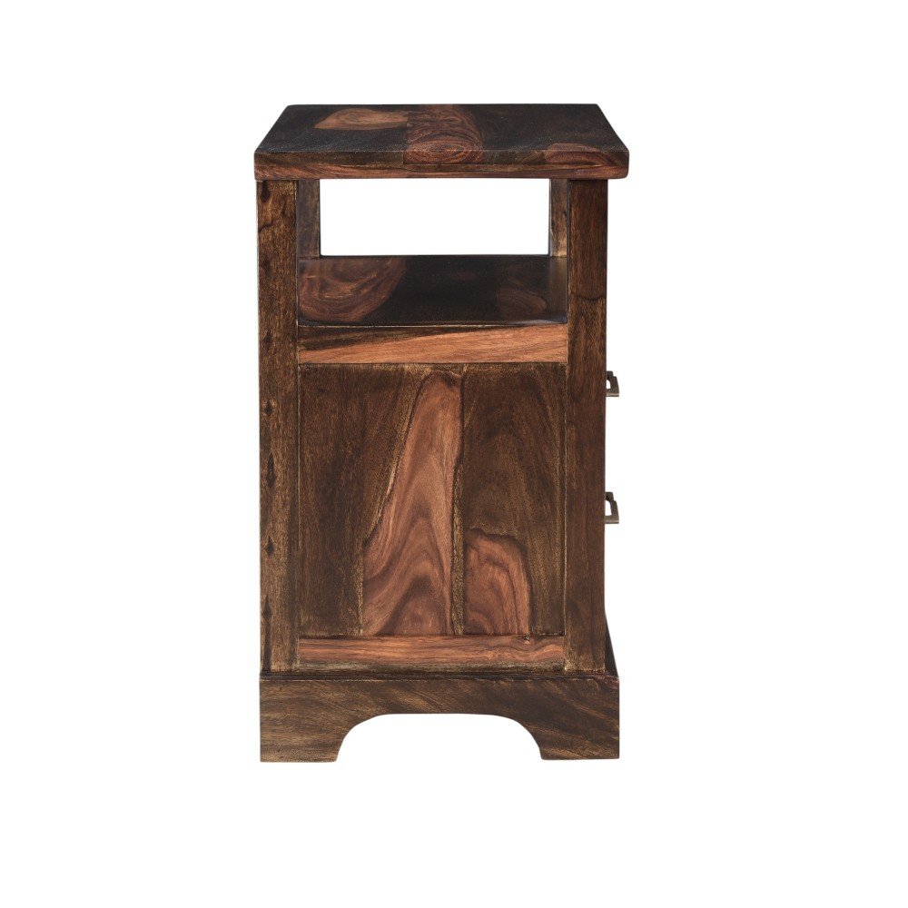 27" Dark Brown Solid Wood Two Drawer Nightstand