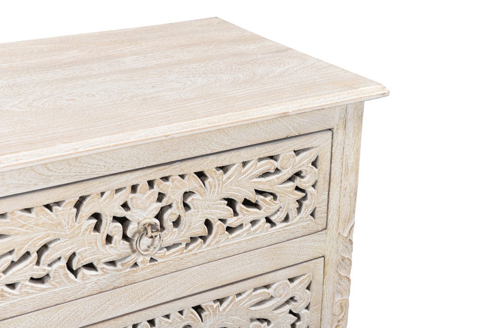 30" White Solid Wood Distressed Three Drawer Nightstand