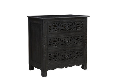 30" Black Solid Wood Distressed Three Drawer Nightstand