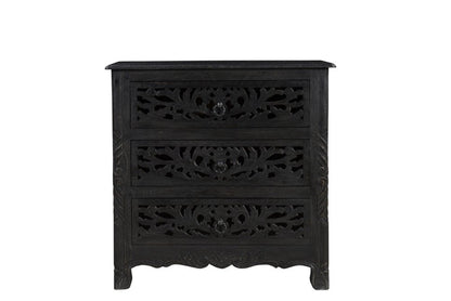 30" Black Solid Wood Distressed Three Drawer Nightstand